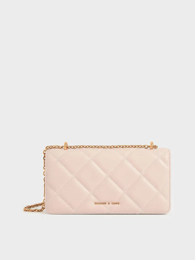 Paffuto Chain Handle Quilted Long Wallet - Light Pink