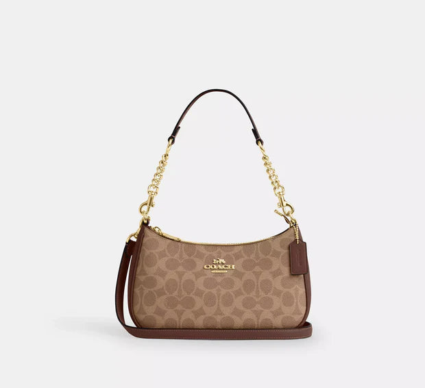 COACH Teri Shoulder Bag In Signature Canvas Gold/Walnut/Black