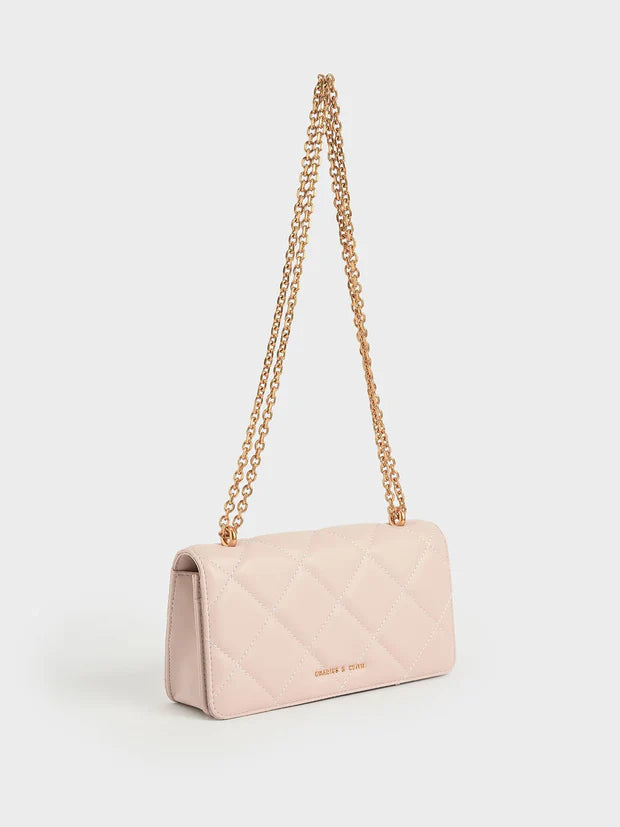 Paffuto Chain Handle Quilted Long Wallet - Light Pink