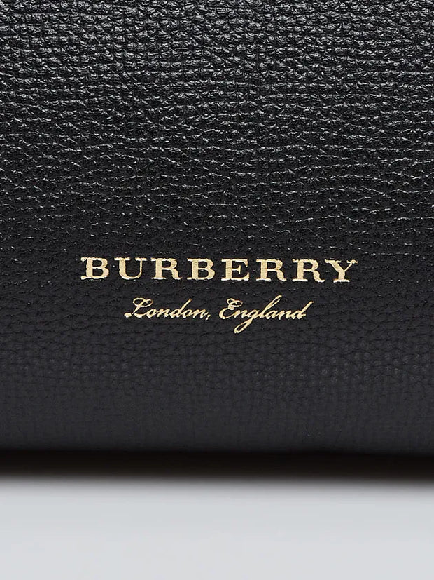 Burberry Black Calf Leather House Check Medium Banner Tote Bag