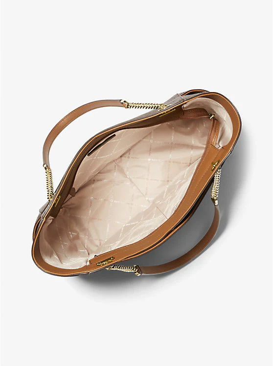 Michael Kors Large X Chain Shoulder Tote Brown Signature