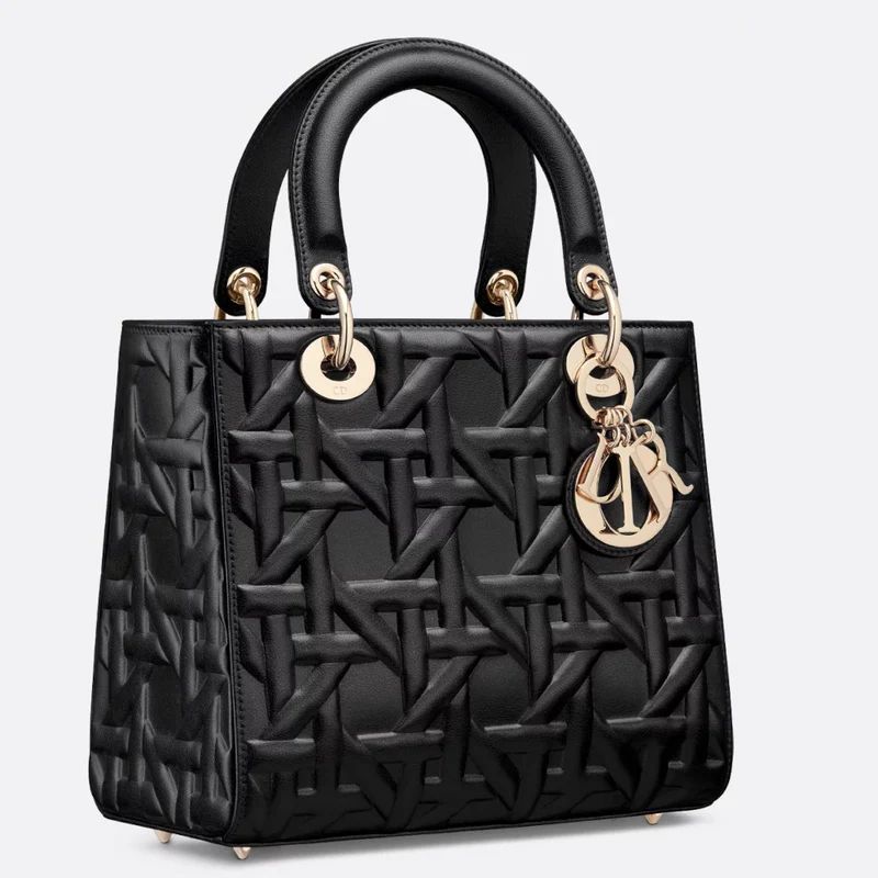 Medium Lady Christian Dior Bag in black Cannage lambskin.