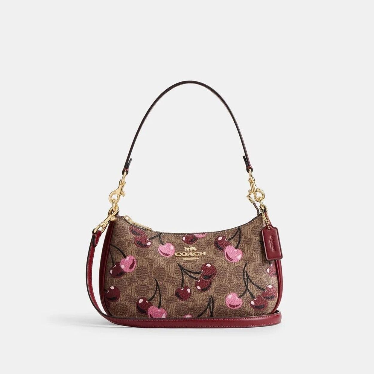 COACH Teri 2 way Cherry Print Shoulder Bag In Signature Canvas