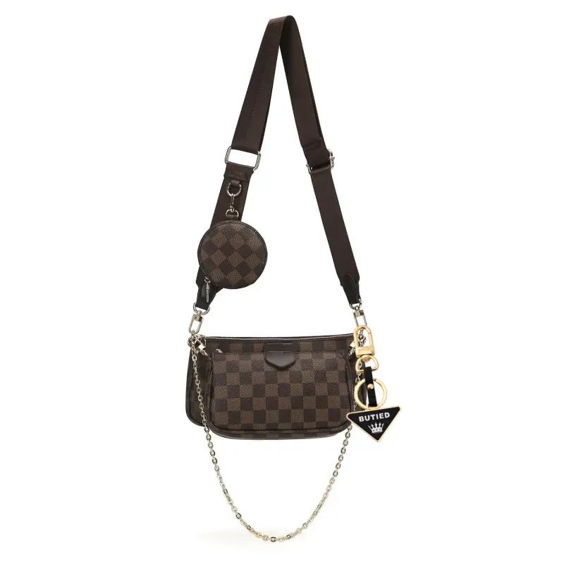 BUTIED Women Checkered Crossbody Leather Shoulder Handbags, Brown
