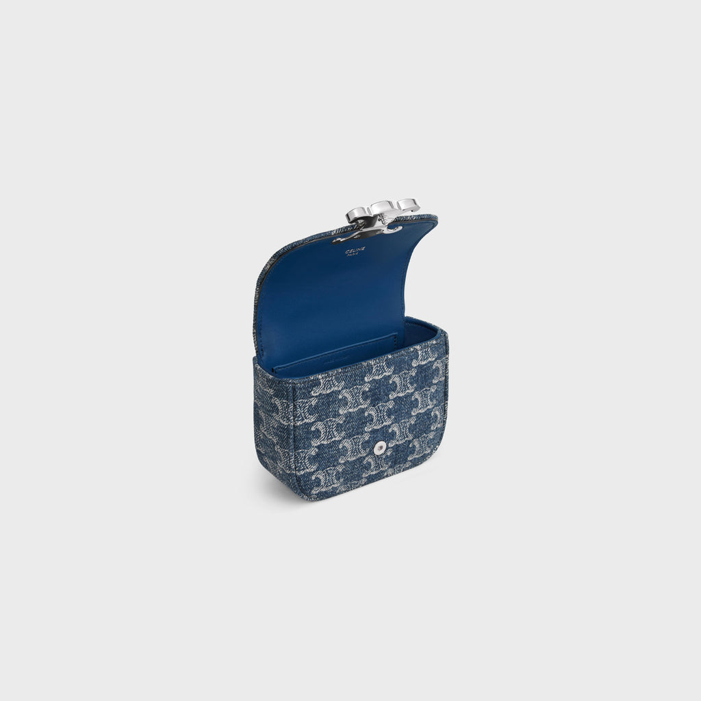 CELINE MINI CHAIN CLAUDE in DENIM WITH TRIOMPHE ALL-OVER