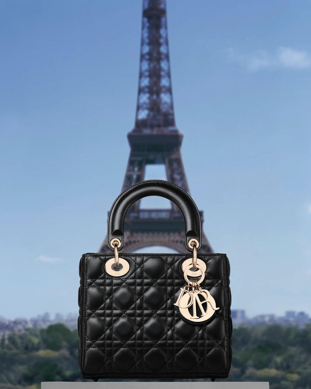 Medium Lady Christian Dior Bag in black Cannage lambskin.