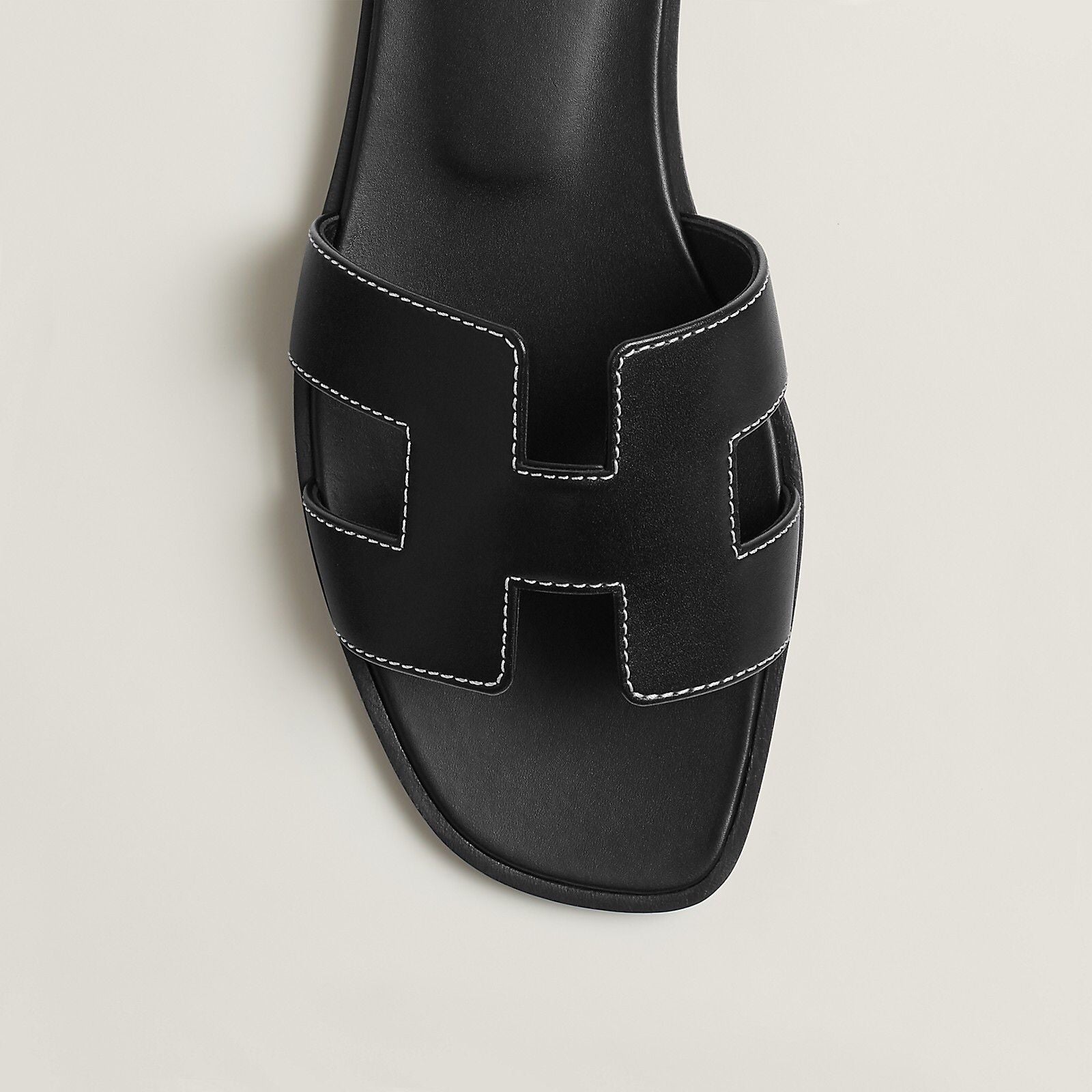 Hermes Black Oran Sandals With White Stiches