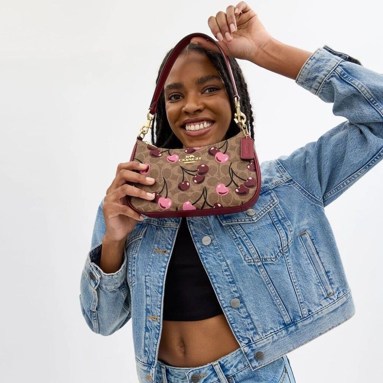COACH Teri 2 way Cherry Print Shoulder Bag In Signature Canvas